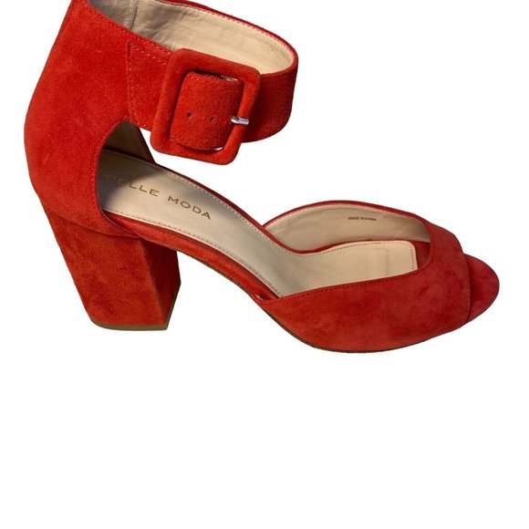 pelle moda pink/red Berlin Toe Block Heel Suede Ankle Strap Dress Sandals 7.5 - Picture 5 of 14